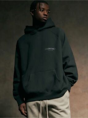 Essentials Dark Olive Embroidered Logo Hoodie